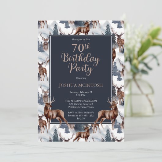 Rustic Woodsy Deer | Forest 70th Birthday Party Kaart (Staand voorkant)