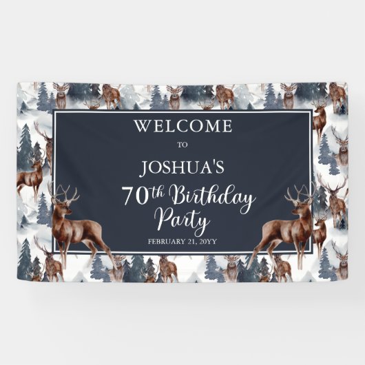 Rustic Woodsy Deer | Forest 70th Birthday Party Spandoek (Horizontaal)