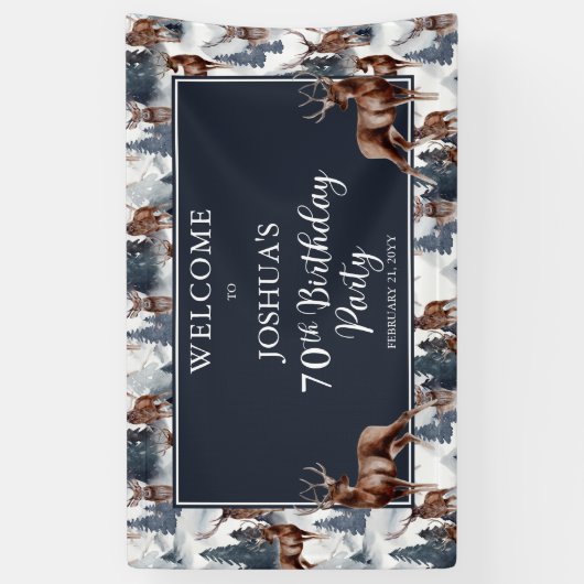 Rustic Woodsy Deer | Forest 70th Birthday Party Spandoek (Verticaal)