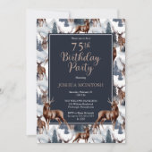 Rustic Woodsy Deer | Forest 75th Birthday Party Kaart (Voorkant)