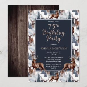 Rustic Woodsy Deer Forest 75th Birthday Party Kaart