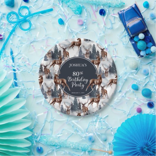 Rustic Woodsy Deer | Forest 80th Birthday Party Papieren Bordje (Feest)