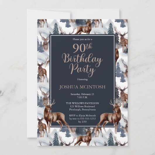 Rustic Woodsy Deer | Forest 90th Birthday Party Kaart (Voorkant)