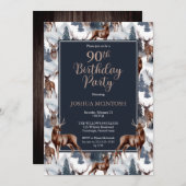 Rustic Woodsy Deer | Forest 90th Birthday Party Kaart (Voorkant / Achterkant)