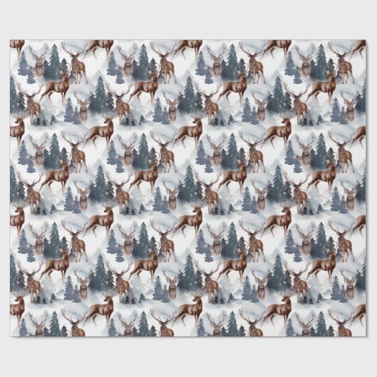Rustic Woodsy Deer Forest Winter Kerstfeestdag Cadeaupapier (Vlak)