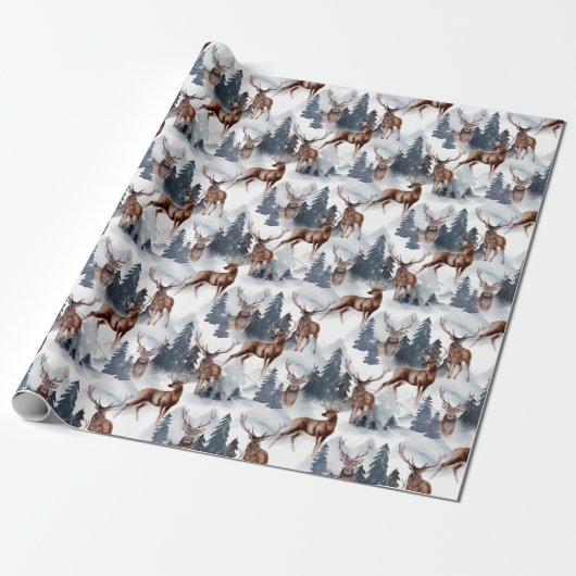 Rustic Woodsy Deer Forest Winter Kerstfeestdag Cadeaupapier (Uitgerold)