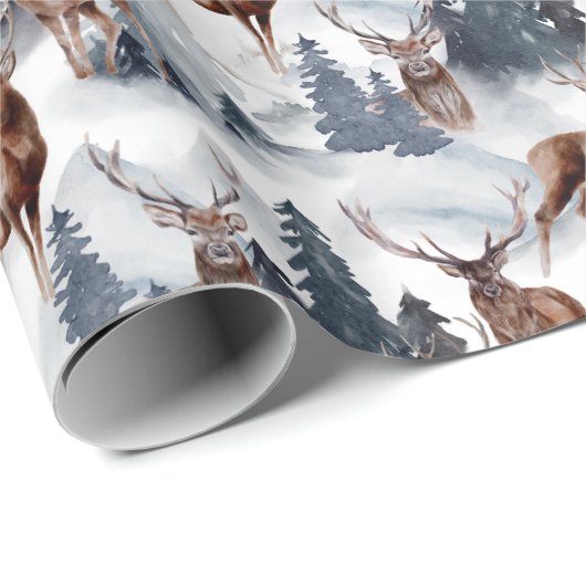 Rustic Woodsy Deer Forest Winter Kerstfeestdag Cadeaupapier (Rol Hoek)