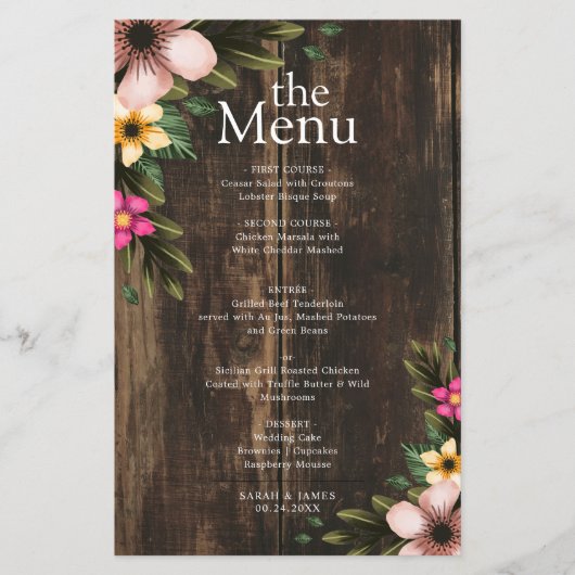 Rustic Woodsy Elegant Country Wood Dinner Menu (Voorkant)
