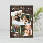 Rustic Woodsy Faux Wood Kerst 4 Foto Feestdagenkaart (Staand voorkant)