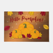 Rustic Woodsy Hallo Pumpkin Fall Leaves Deurmat (Voorkant)