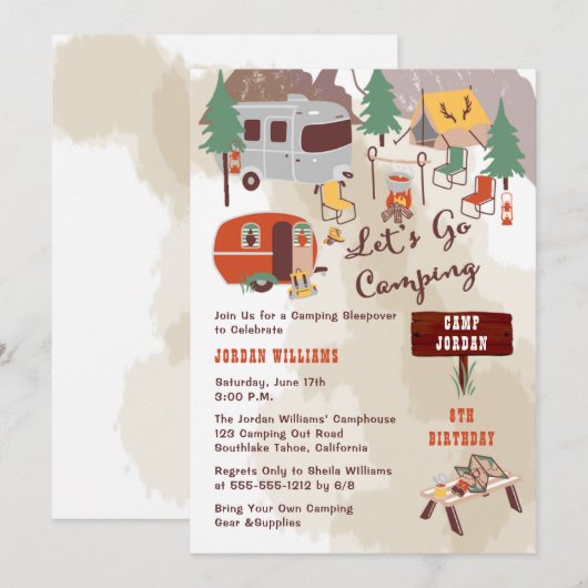 Rustic Woodsy Lets Go Camping Boy Birthday Party Kaart (Voorkant / Achterkant)