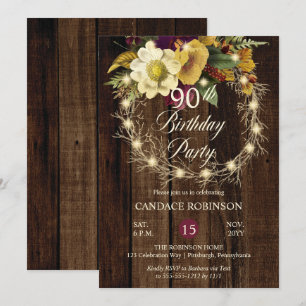 Rustic Woodsy Lichte 90th Birthday Party I Kaart