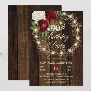 Rustic Woodsy Lichte 90th Birthday Party Kaart