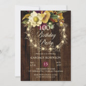 Rustic Woodsy Lighted Wreath 100th Birthday Party Kaart (Voorkant)