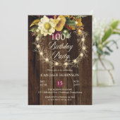 Rustic Woodsy Lighted Wreath 100th Birthday Party Kaart (Staand voorkant)