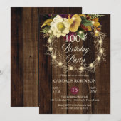 Rustic Woodsy Lighted Wreath 100th Birthday Party Kaart (Voorkant / Achterkant)