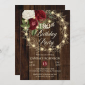 Rustic Woodsy Lighted Wreath 100th Birthday Party Kaart (Voorkant / Achterkant)