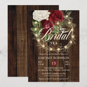 Rustic Woodsy Lighted Wreath Bridal Tea Invitation Kaart
