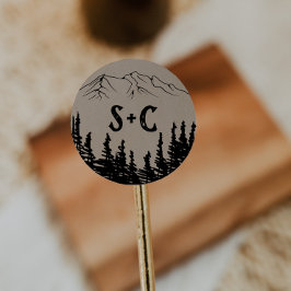 Rustic Woodsy Monogram Wedding Envelope Ronde Sticker