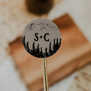Rustic Woodsy Monogram Wedding Envelope Ronde Sticker