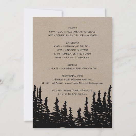 Rustic Woodsy Mountain Bachelorette Weekend Kaart (Achterkant)