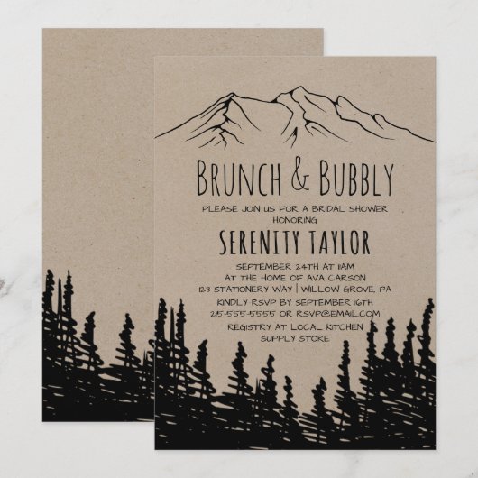 Rustic Woodsy Mountain Brunch & Bubble Kaart (Voorkant / Achterkant)