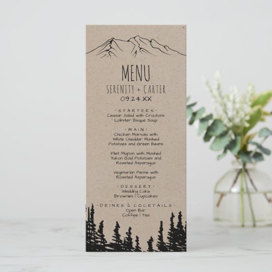 Rustic Woodsy Mountain Dinner Menu Kaart (Staand voorkant)