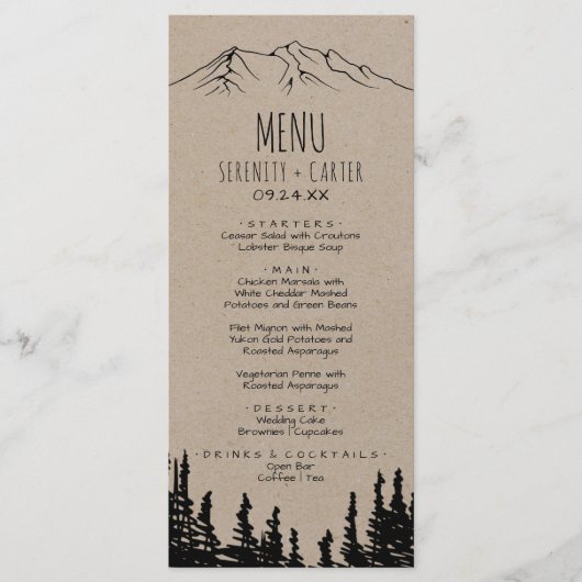 Rustic Woodsy Mountain Dinner Menu Kaart (Voorkant)