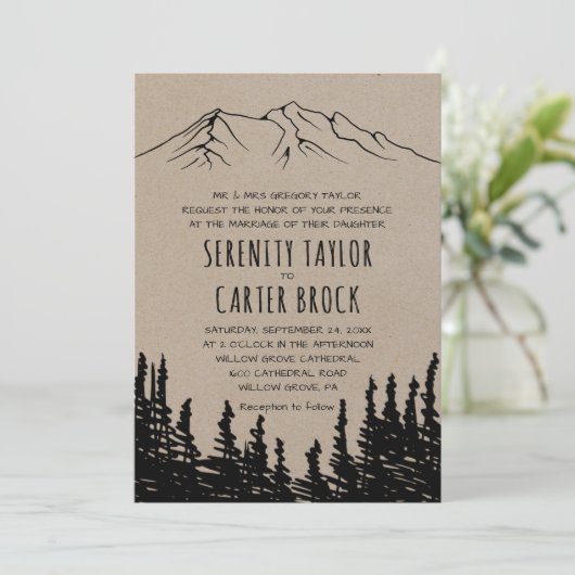 Rustic Woodsy Mountain Formal Wedding Kaart (Staand voorkant)