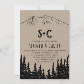 Rustic Woodsy Mountain Monogram Wedding Kaart (Voorkant)