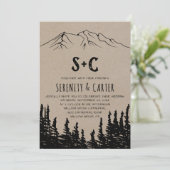 Rustic Woodsy Mountain Monogram Wedding Kaart (Staand voorkant)