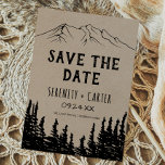 Rustic Woodsy Mountain sparen de Kaart van de Datu<br><div class="desc">Deze bijtende boedel is perfect voor een bos bruiloft. Het op natuur geïnspireerde ontwerp kenmerkt het silhouet van een dennenbos en bergen op faux kraft paper. Opmerking: dit is niet afgedrukt op echt kraftpapier. Het is een afbeelding van hoge kwaliteit gemaakt om eruit te zien als kraftpapier.</div>