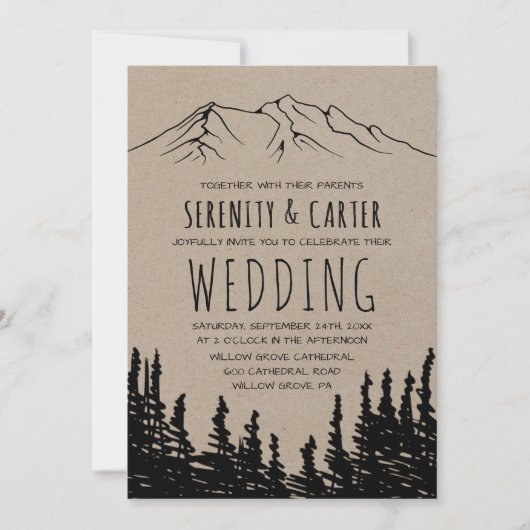 Rustic Woodsy Mountain Wedding Kaart (Voorkant)