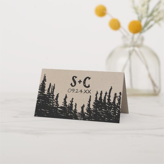 Rustic Woodsy Mountain Wedding Plaatskaartje (Achterkant)