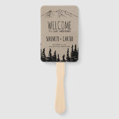 Rustic Woodsy Mountain Wedding Programme Handwaaier (Voorkant)