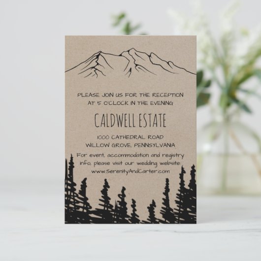 Rustic Woodsy Mountain Wedding Reception Kaart (Staand voorkant)
