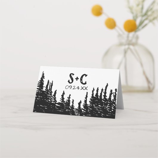 Rustic Woodsy Mountain | Wit huwelijk Plaatskaartje (Achterkant)