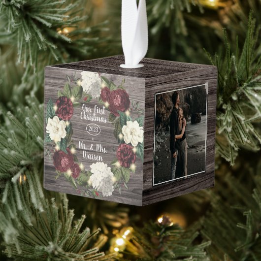Rustic Woodsy Our First Kerstman Mr| Mrs. 3 Foto Decoratie (Boom)