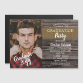 Rustic Woodsy Photo Graduation Party Magnetische Uitnodiging (Voorkant / Achterkant)