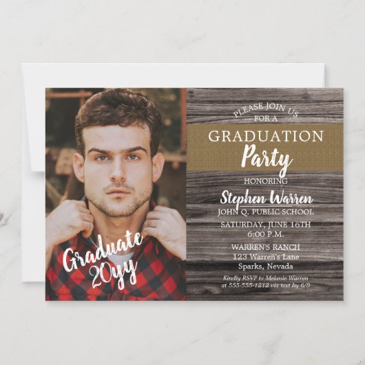 Rustic Woodsy Photo Graduation Party Magnetische Uitnodiging (Voorkant)