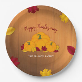 Rustic Woodsy Thanksgiving Pumpkins & Fall Leaves Papieren Bordje