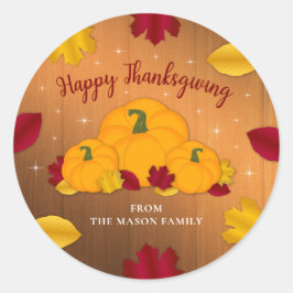 Rustic Woodsy Thanksgiving Pumpkins Fall Leaves Ronde Sticker