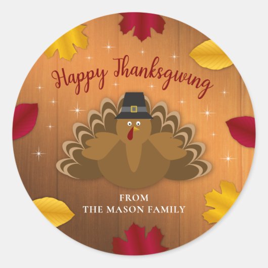 Rustic Woodsy Thanksgiving Turkey Fall Leaves Ronde Sticker (Voorkant)