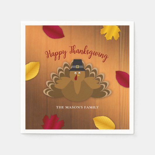 Rustic Woodsy Thanksgiving Turkey & Fall Leaves Servet (Voorkant)