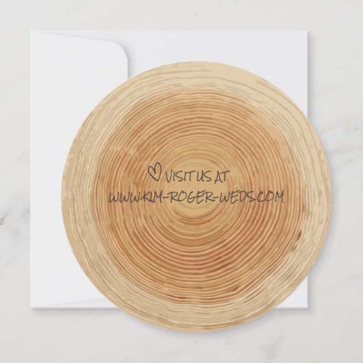 Rustic Woodsy Tree Trunk Slice Unique Wedding Kaart (Achterkant)