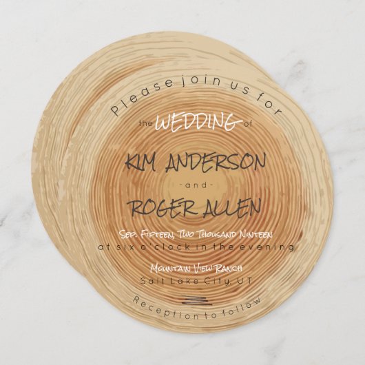 Rustic Woodsy Tree Trunk Slice Unique Wedding Kaart (Voorkant / Achterkant)