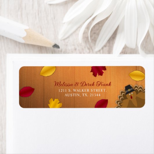 Rustic Woodsy Turkey Herfst Red & Gold Leaves Labe Etiket (Insitu)