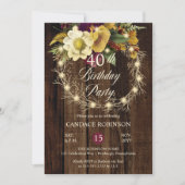 Rustic Woodsy verlicht Wreath 40th Birthday Party Kaart (Voorkant)
