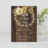 Rustic Woodsy verlicht Wreath 40th Birthday Party Kaart (Staand voorkant)
