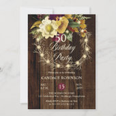 Rustic Woodsy verlicht Wreath 50th Birthday Party Kaart (Voorkant)